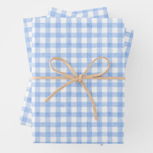Watercolor Blue Gingham Geschenkpapier Set