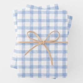 Watercolor Blue Gingham Geschenkpapier Set