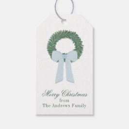 Watercolor Blue Gingham Sash Wreath Geschenkanhänger