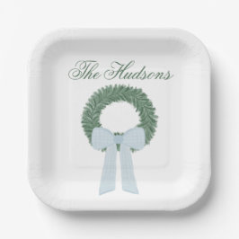 Watercolor Blue Gingham Sash Wreath Pappteller