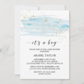Watercolor Blue & Gold Es ist eine Baby-Dusche Einladung (Vorderseite)