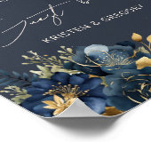 Watercolor Blue Gold Floral Wedding Poster (Ecke)