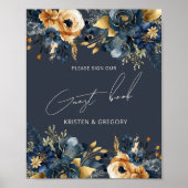 Watercolor Blue Gold Floral Wedding Poster (Vorne)