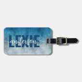 Watercolor Blue Gold Glitzer Calligraphy Gepäckanhänger (Vorderseite horizontal)