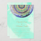 Watercolor Blue Gold Mandala Einladung (Vorne/Hinten)