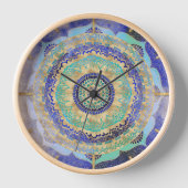 Watercolor Blue Gold Mandala Uhr (Vorderseite)