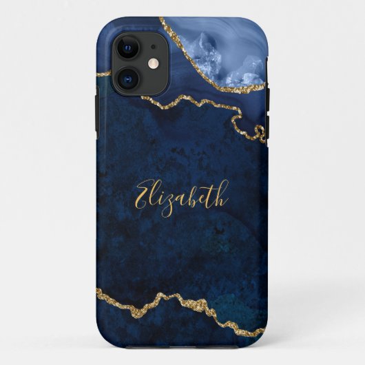 Watercolor Blue Gold Marble Agate Geode Case-Mate iPhone Hülle (Rückseite)