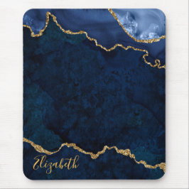Watercolor Blue Gold Marble Geode Agate Mousepad