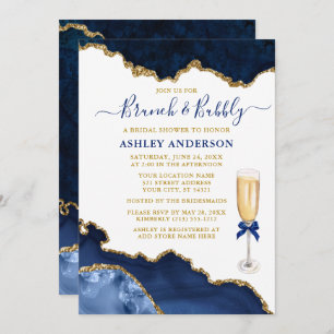 Watercolor Blue Gold Marble Geode Bridal Brunch Einladung