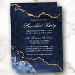 Watercolor Blue Gold Marble Geode Hanukkah Party Einladung<br><div class="desc">Moderne elegante Watercolor Winter Blue und Gold Marble Agate Geode Hanukkah Party Einladung Card</div>