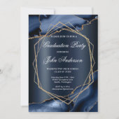 Watercolor Blue Gold Marble Graduation Party Einladung (Vorderseite)