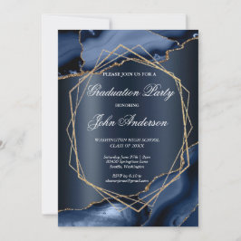 Watercolor Blue Gold Marble Graduation Party Einladung