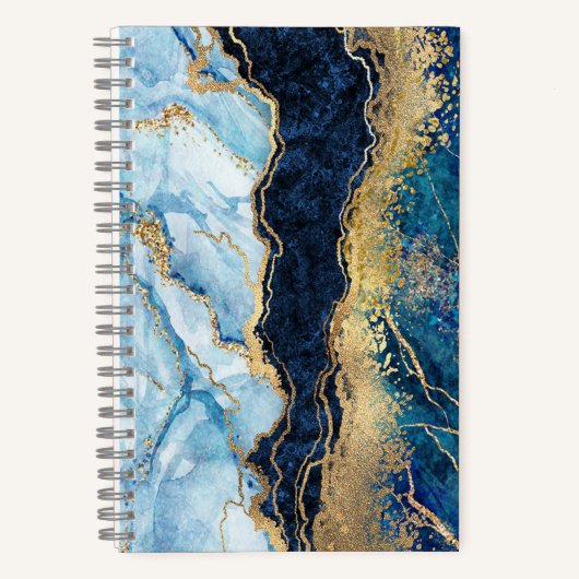 Watercolor Blue Gold MarbleNotebook Notizblock (Vorderseite)