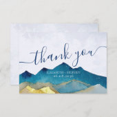 Watercolor Blue & Gold Mountains Wir danken Ihnen Dankeskarte (Vorne/Hinten)