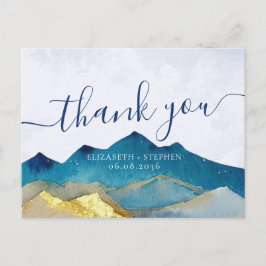 Watercolor Blue & Gold Mountains Wir danken Ihnen  Postkarte
