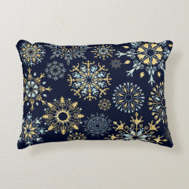 Watercolor Blue Gold Snowflakes Winter Weihnachten Dekokissen