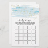 Watercolor Blue & Gold Sparkle Baby Bingo Game (Vorne/Hinten)
