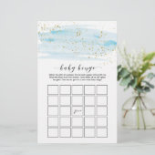 Watercolor Blue & Gold Sparkle Baby Bingo Game (Stehend Vorderseite)