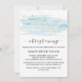Watercolor Blue & Gold Sparkon Christening Einladung (Vorderseite)