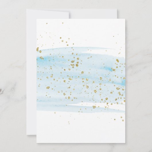 Watercolor Blue & Gold Sparkon Christening Einladung (Rückseite)