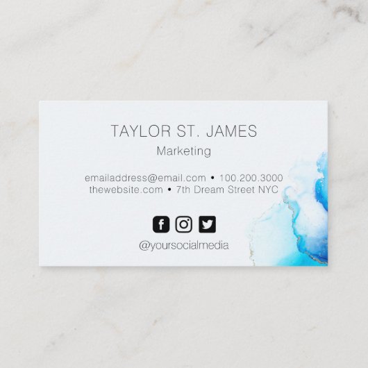 Watercolor Blue Gold Visitenkarte (Rückseite)