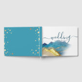 Watercolor Blue Golden Mountain Wedding Gästebuch (Voll)