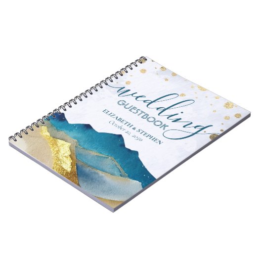 Watercolor Blue Golden Mountain Wedding Gästebuch Notizblock (Linke Seite)
