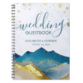 Watercolor Blue Golden Mountain Wedding Gästebuch Notizblock (Vorderseite)