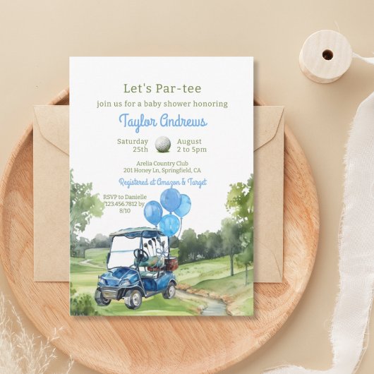 Watercolor Blue Golf Baby Dusche Einladung