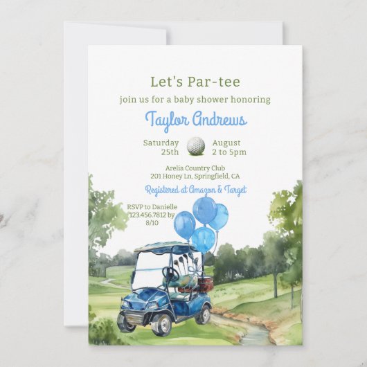 Watercolor Blue Golf Baby Dusche Einladung (Vorderseite)