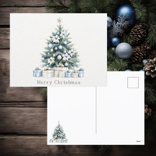 Watercolor Blue Green Christmas Tree Feiertagspostkarte