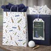 Watercolor Blue Green Golf Pattern Happy Birthday Geschenkanhänger