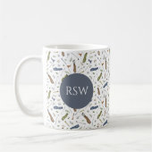 Watercolor Blue Green Golf Pattern Monogram Mug Kaffeetasse (Links)