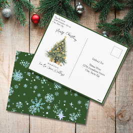 Watercolor Blue Green Script Non Photo Christmas Feiertagspostkarte