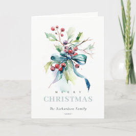 Watercolor Blue Green Winter Berries Weihnachten