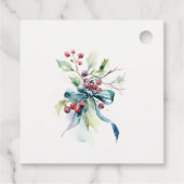 Watercolor Blue Green Winter Berries Weihnachten Geschenkanhänger (Rückseite)