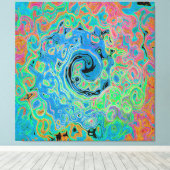 Watercolor Blue Groovy Abstract Retro Liquid Swirl Leinwanddruck (Insitu (Holzboden))
