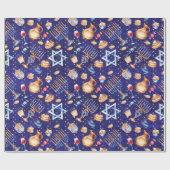 Watercolor Blue Hanukkah Chanukah Gold Geschenkpapier (Flach)