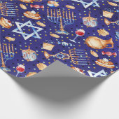 Watercolor Blue Hanukkah Chanukah Gold Geschenkpapier (Ecke)