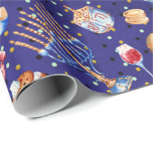 Watercolor Blue Hanukkah Chanukah Gold Geschenkpapier (Rolleneckpunkt)