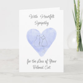 Watercolor Blue Heart with Cat Drawing Sympathy Karte