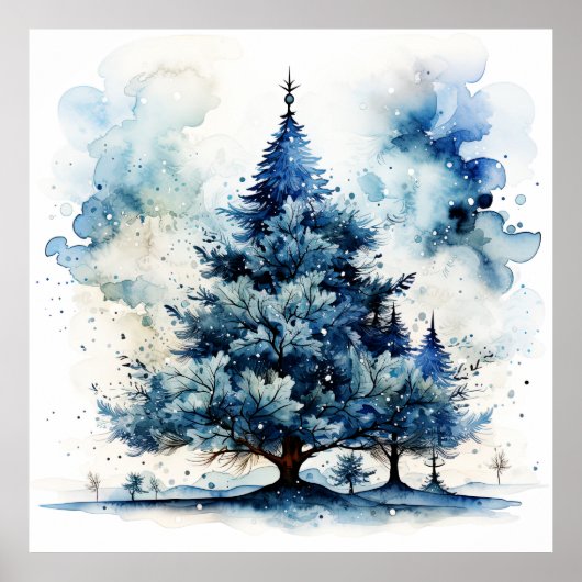 Watercolor Blue Holiday Christmas Trester Poster (Vorne)