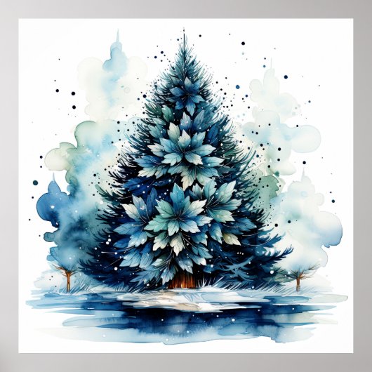 Watercolor Blue Holiday Christmas Trester Poster (Vorne)