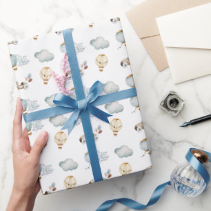 Watercolor Blue Hot Air Ballon Mr ONEderful Boy Geschenkpapier