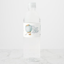 Watercolor Blue Hot Air Ballon Mr ONEderful Boy Wasserflaschenetikett