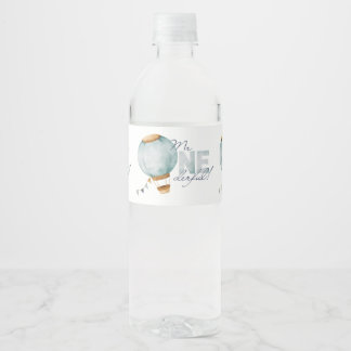 Watercolor Blue Hot Air Ballon Mr ONEderful Boy Wasserflaschenetikett