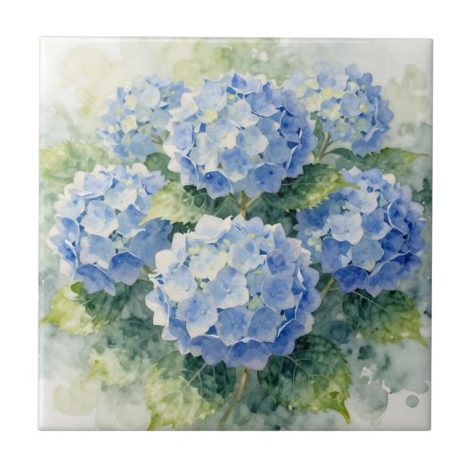 Watercolor Blue Hydrangea Bouquet Fliese (Vorderseite)