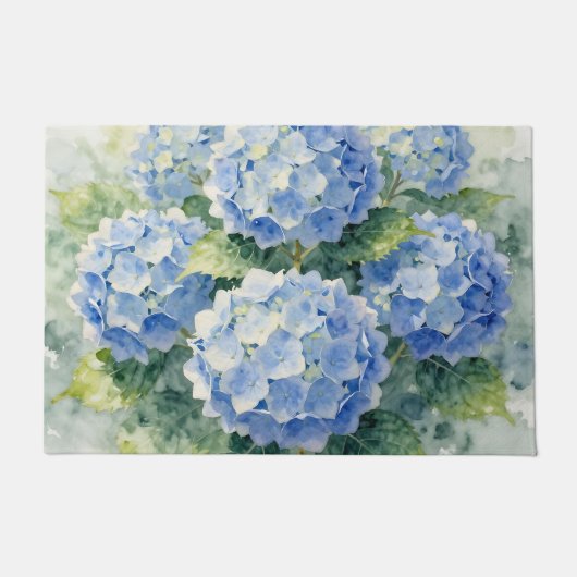 Watercolor Blue Hydrangea Bouquet Fußmatte (Vorderseite)