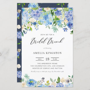 Watercolor Blue Hydrangea Bridal Brunch Einladung