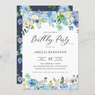 Watercolor Blue Hydrangea Floral Geburtstagsparty Einladung